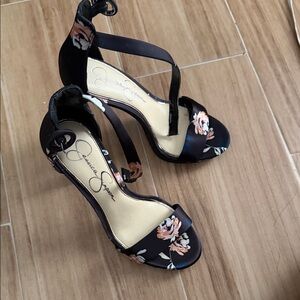 Jessica Simpson Black Heels with Pink Floral Design